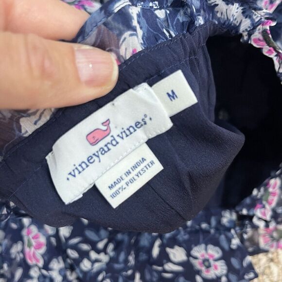 Vineyard Vines Dress size Medium Navy Blue Pink Floral Sheer Church Wedding Knee - Picture 12 of 12